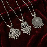 Oxidised Silver Finish Traditional Pendant Necklace – Mix Design (1 Pc)