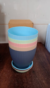 Plastic Flower Pot with Bottom Tray (5 Pcs Set)