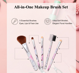 Floral Makeup Brush Set for Eyes, Lips, and Face (5 Pc)