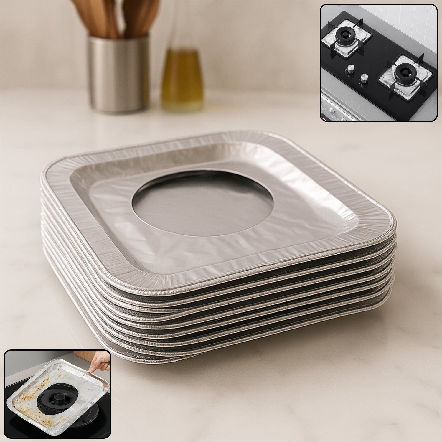 Aluminum Gas Stove Burner Protector Covers (10 Pc / 23x23 cm)