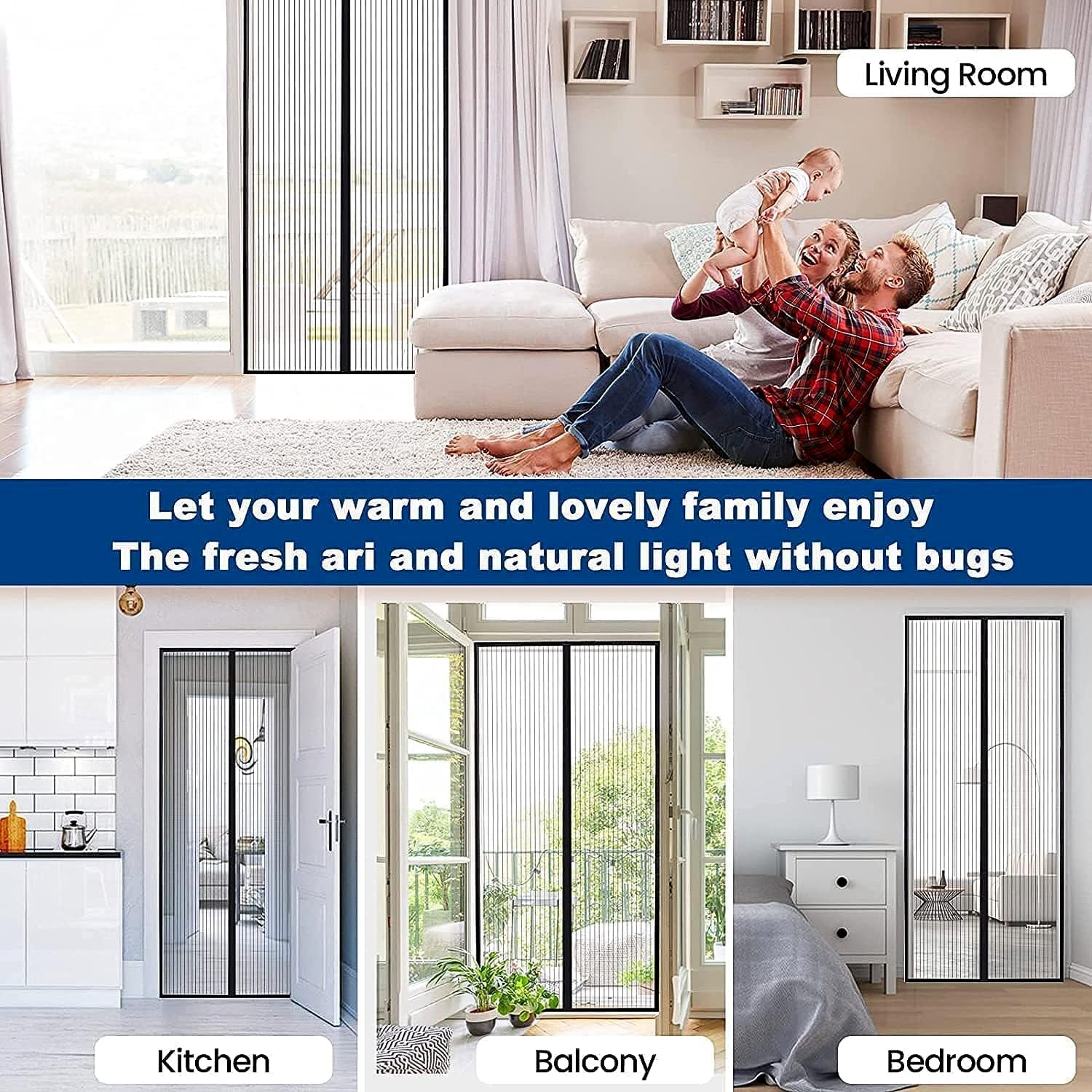 Magic Mesh Hands-Free Screen Door Instant Opening (1 Set)