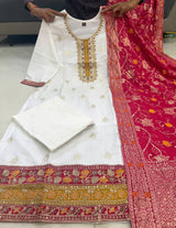 Pure Kanjivaram Silk Kurta Set with Zari Stripe Dupatta & Chanderi Bottoms – Festive 3 Piece Suit
