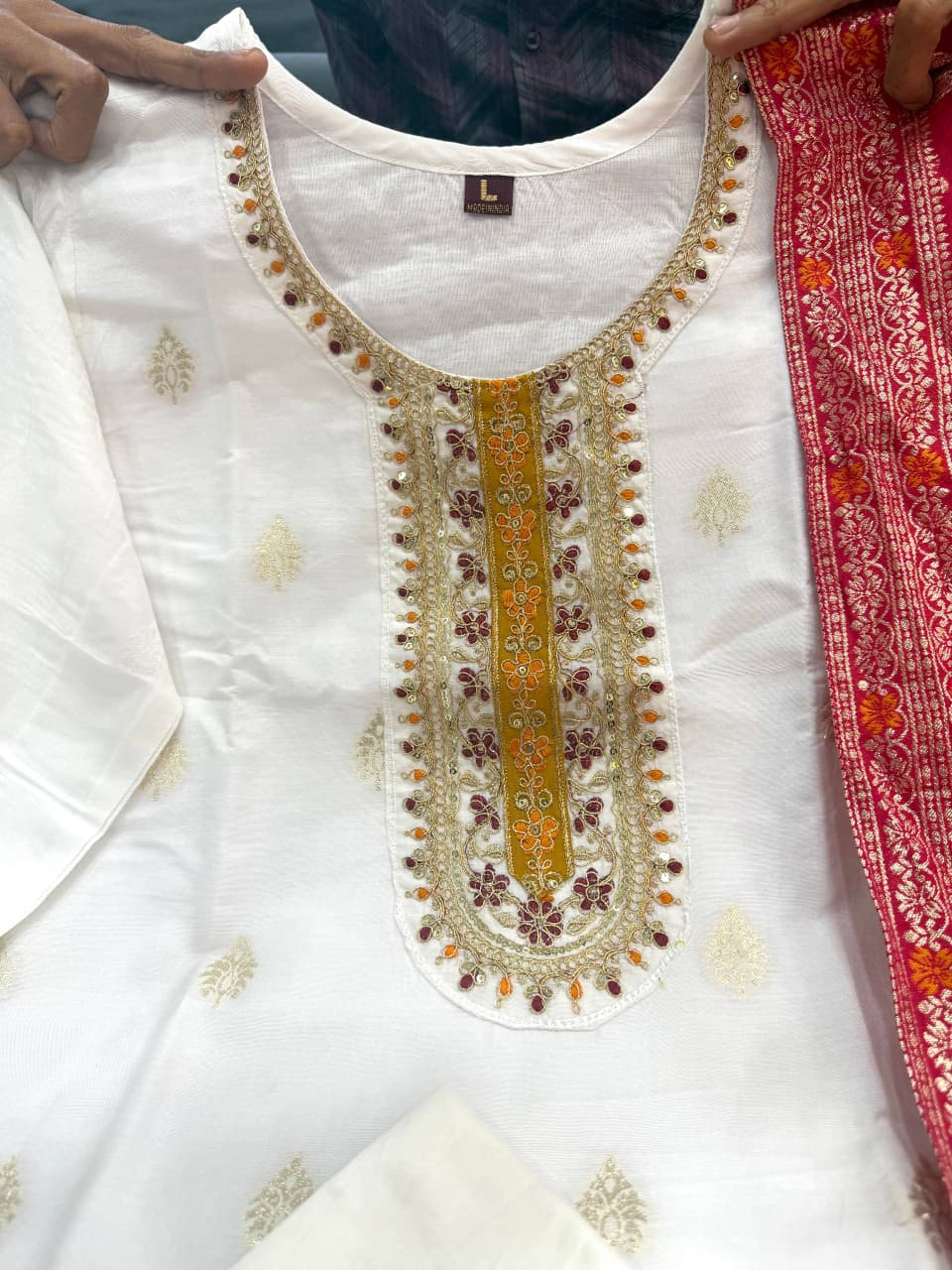 Pure Kanjivaram Silk Kurta Set with Zari Stripe Dupatta & Chanderi Bottoms – Festive 3 Piece Suit