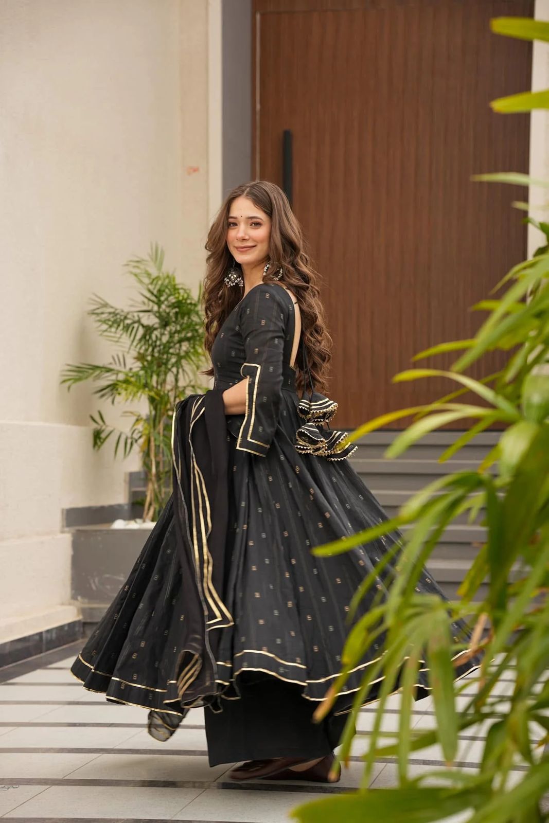 Softy Chex Digital Printed Anarkali Gown Set with Georgette Dupatta & Butter Silk Plazo