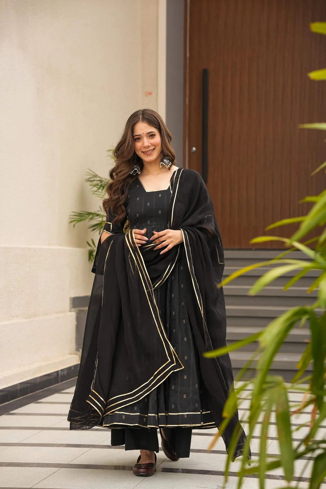 Softy Chex Digital Printed Anarkali Gown Set with Georgette Dupatta & Butter Silk Plazo