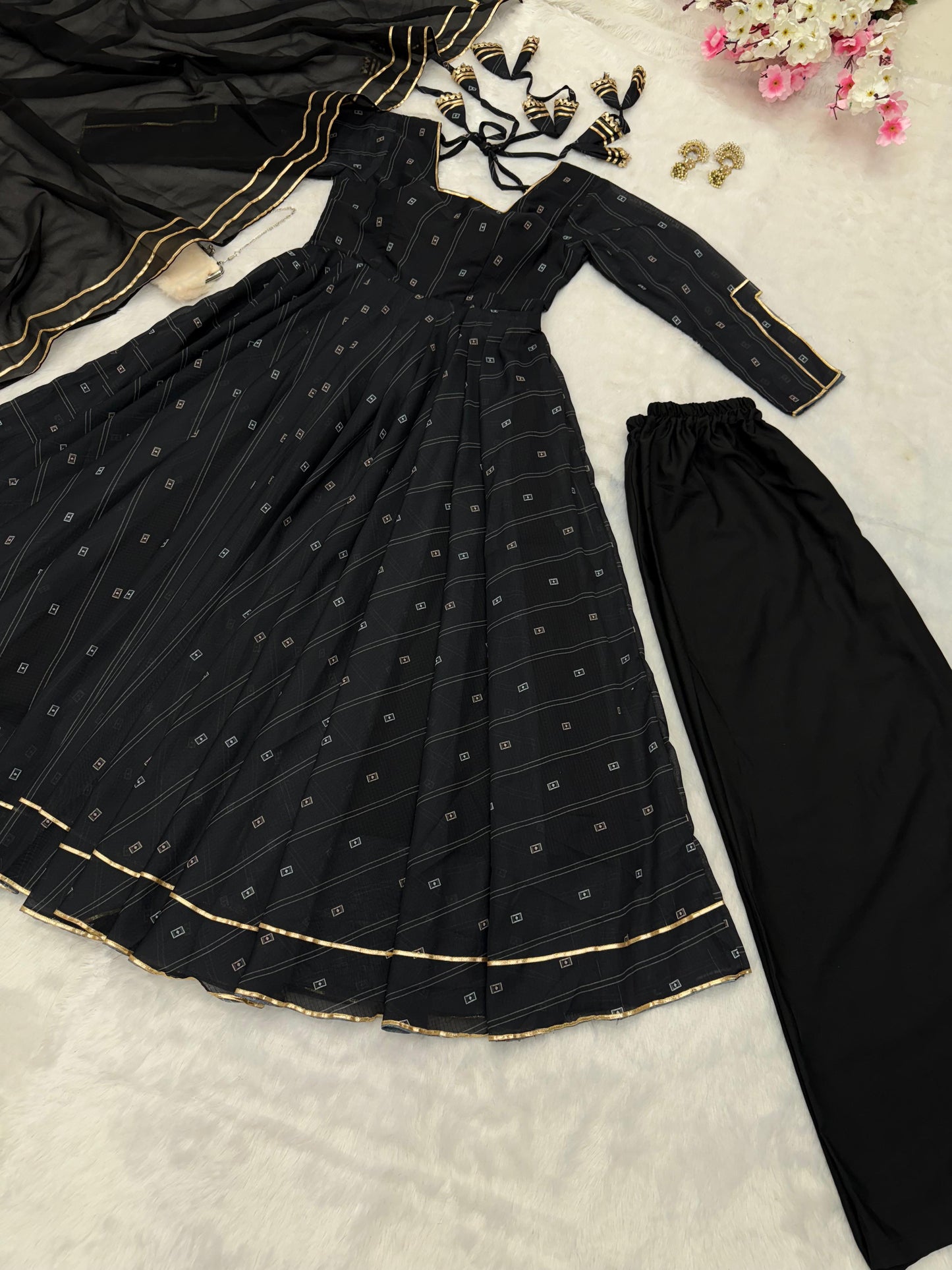 Softy Chex Digital Printed Anarkali Gown Set with Georgette Dupatta & Butter Silk Plazo