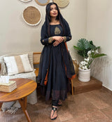 Heavy Fox Georgette Embroidered Gown Set with Dupatta & Pant – 4 Meter Flair, Fully Stitched