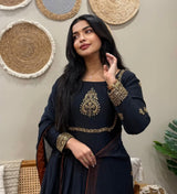 Heavy Fox Georgette Embroidered Gown Set with Dupatta & Pant – 4 Meter Flair, Fully Stitched