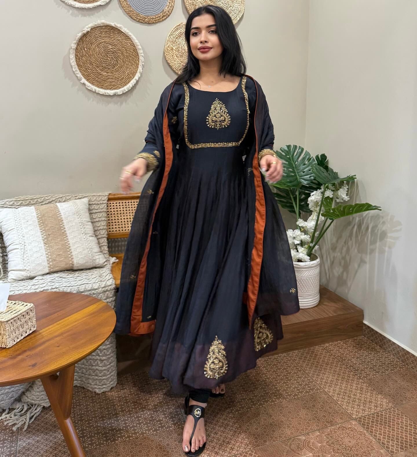 Heavy Fox Georgette Embroidered Gown Set with Dupatta & Pant – 4 Meter Flair, Fully Stitched