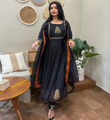 Heavy Fox Georgette Embroidered Gown Set with Dupatta & Pant – 4 Meter Flair, Fully Stitched