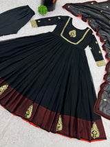 Heavy Fox Georgette Embroidered Gown Set with Dupatta & Pant – 4 Meter Flair, Fully Stitched