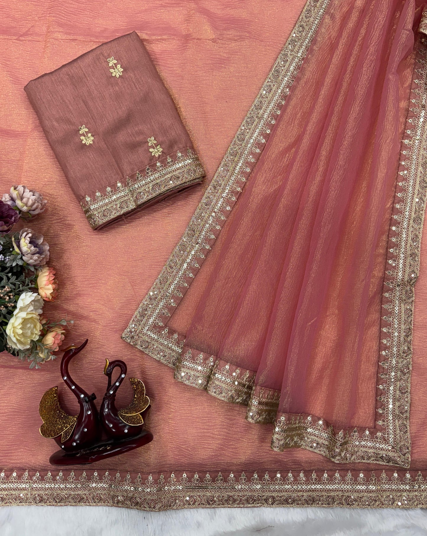 Bollywood Style Banarasi Crush Saree with Sequins & Dori Embroidery – Designer Party Wear Saree
