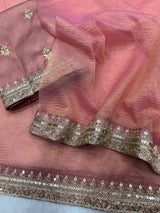 Bollywood Style Banarasi Crush Saree with Sequins & Dori Embroidery – Designer Party Wear Saree