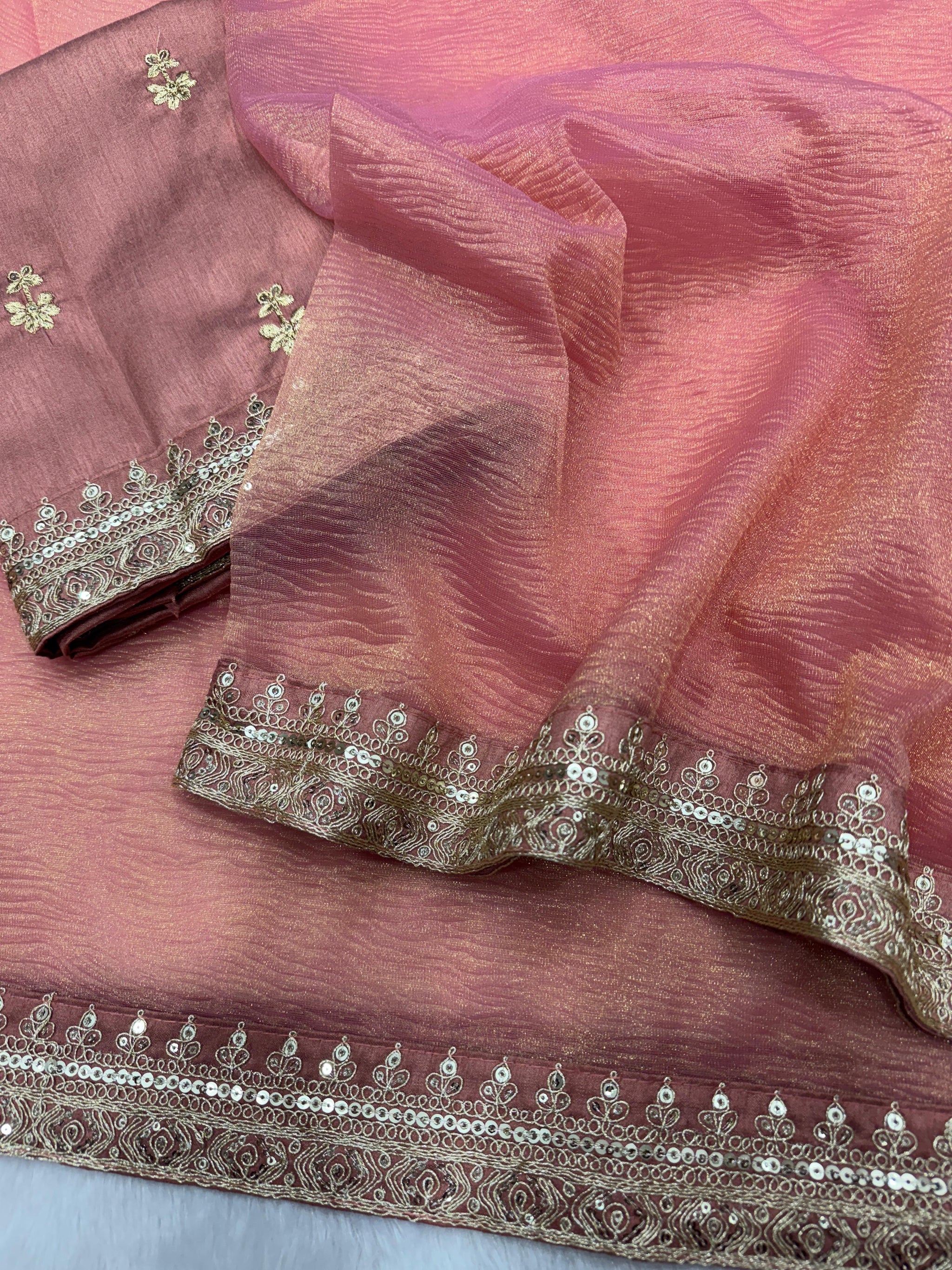 Bollywood Style Banarasi Crush Saree with Sequins & Dori Embroidery – Designer Party Wear Saree