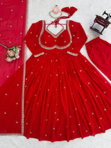 Faux Georgette Anarkali Suit Set with Pant & Lace Dupatta – 4 Meter Flair, Fully Stitched