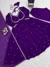 Faux Georgette Anarkali Suit Set with Pant & Lace Dupatta – 4 Meter Flair, Fully Stitched