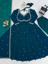 Faux Georgette Anarkali Suit Set with Pant & Lace Dupatta – 4 Meter Flair, Fully Stitched