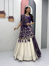 Wedding Special Jacquard Silk Saree dupatta & Pure Simar Silk Lehenga Set with Moti Work Blouse