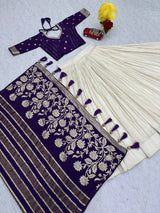 Wedding Special Jacquard Silk Saree dupatta & Pure Simar Silk Lehenga Set with Moti Work Blouse