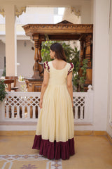Premium Designer Cotton Gown with Sequins & Multithread Embroidery – 7 Meter Flair, Sleeveless Party Wear