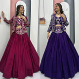 Festival Special Vichitra Silk Crop Top Lehenga with Embroidered Jacket