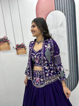 Festival Special Vichitra Silk Crop Top Lehenga with Embroidered Jacket