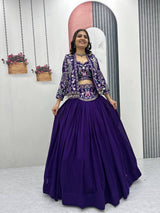 Festival Special Vichitra Silk Crop Top Lehenga with Embroidered Jacket