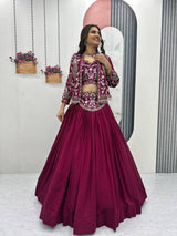 Festival Special Vichitra Silk Crop Top Lehenga with Embroidered Jacket