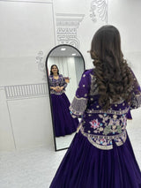 Festival Special Vichitra Silk Crop Top Lehenga with Embroidered Jacket
