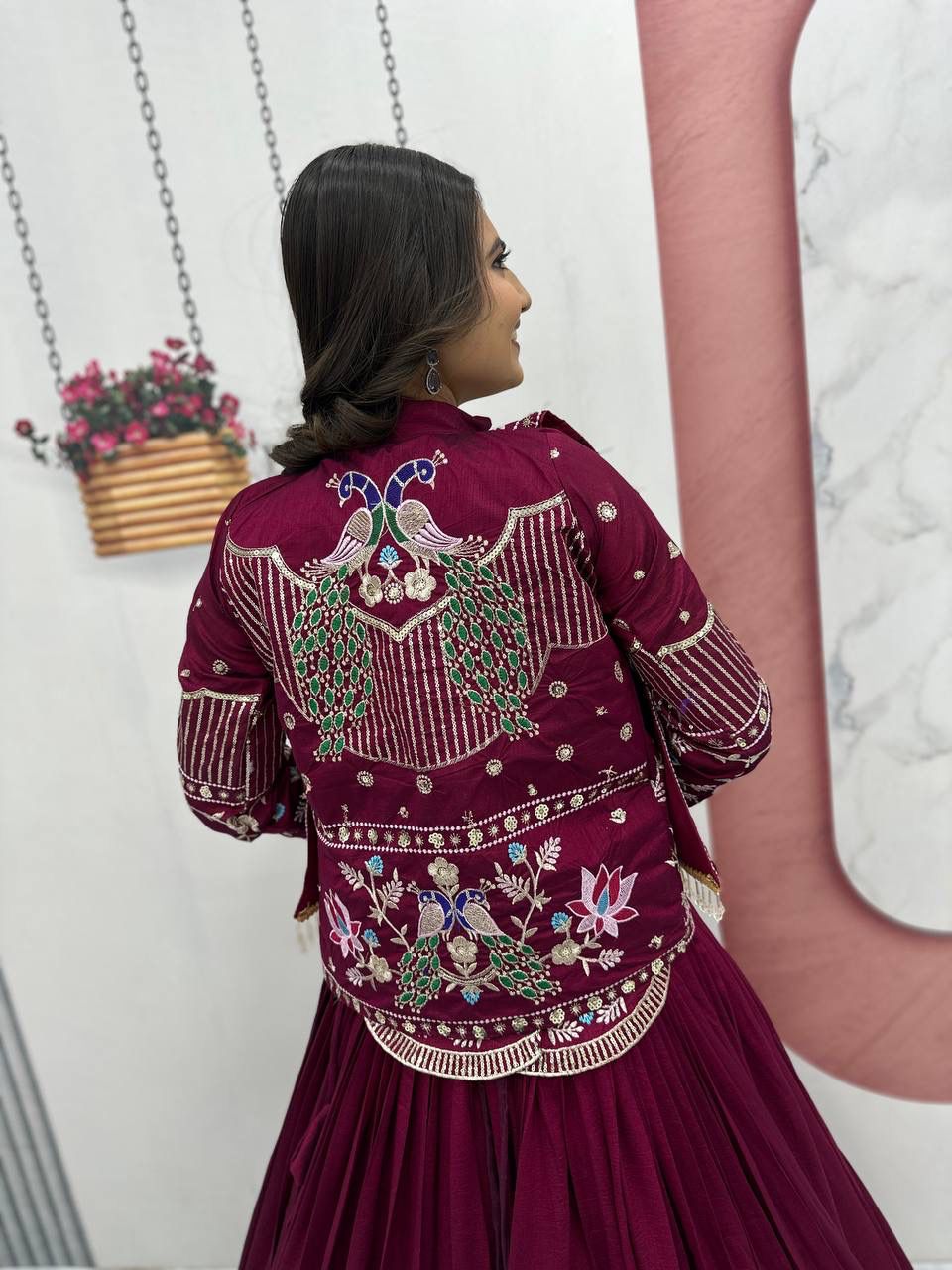 Festival Special Vichitra Silk Crop Top Lehenga with Embroidered Jacket