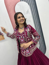 Festival Special Vichitra Silk Crop Top Lehenga with Embroidered Jacket