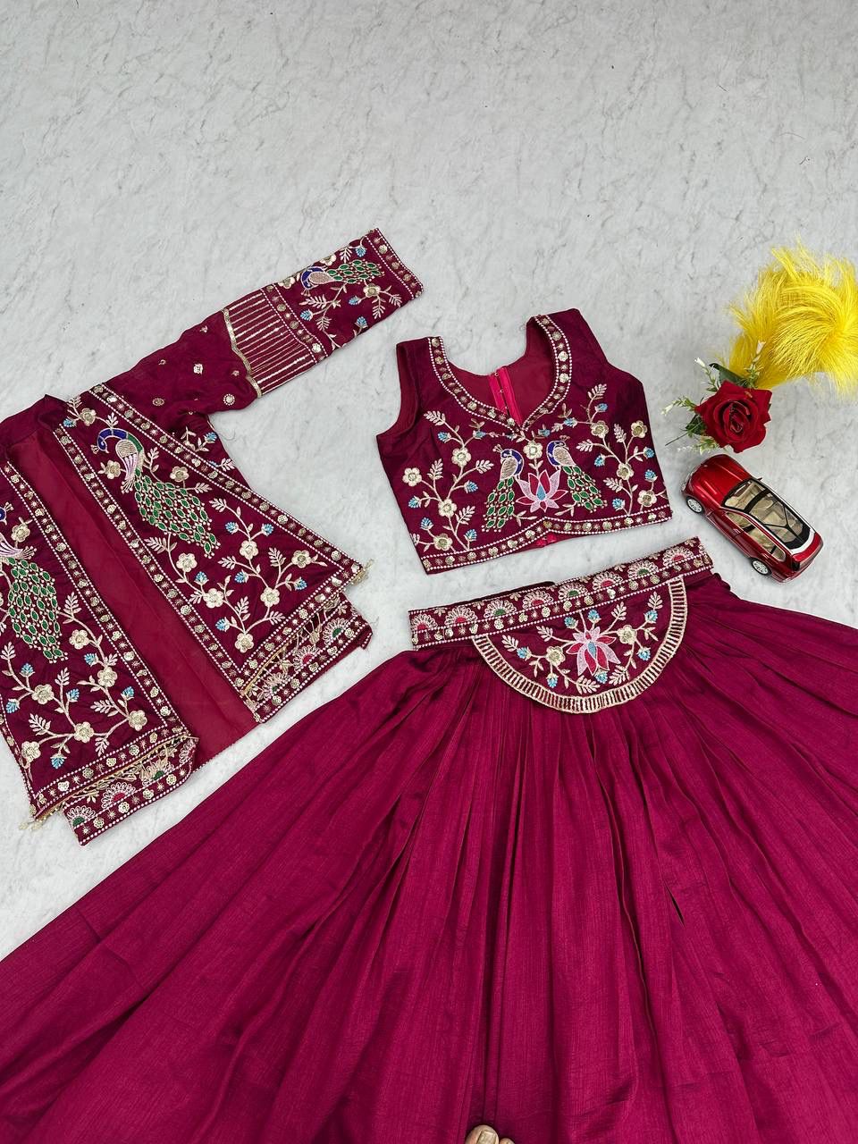 Festival Special Vichitra Silk Crop Top Lehenga with Embroidered Jacket