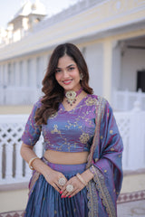YSL Silk Lehenga Choli Set with Zari & Sequins Embroidery – Designer Dupatta with Cutwork Lace