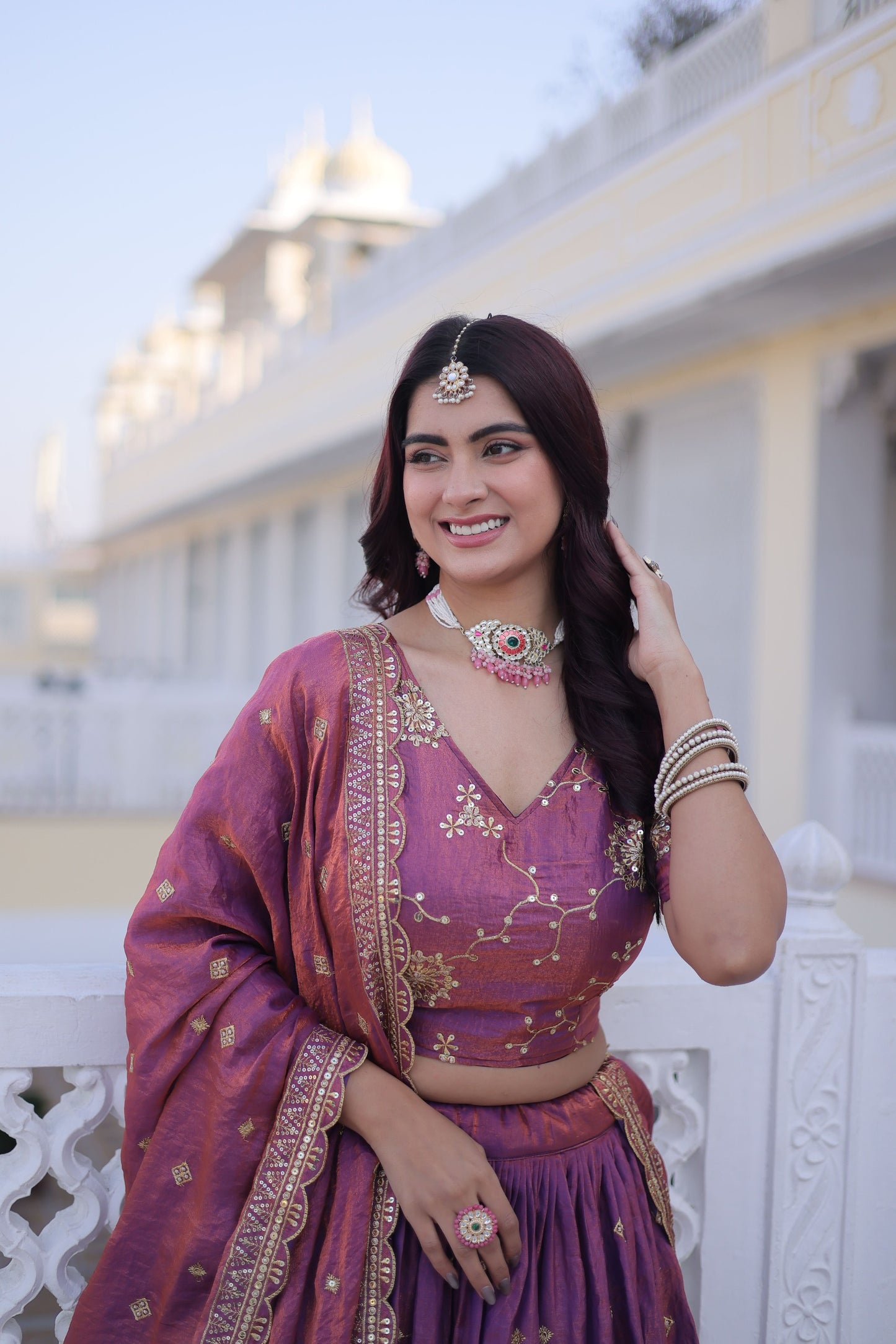 YSL Silk Lehenga Choli Set with Zari & Sequins Embroidery – Designer Dupatta with Cutwork Lace