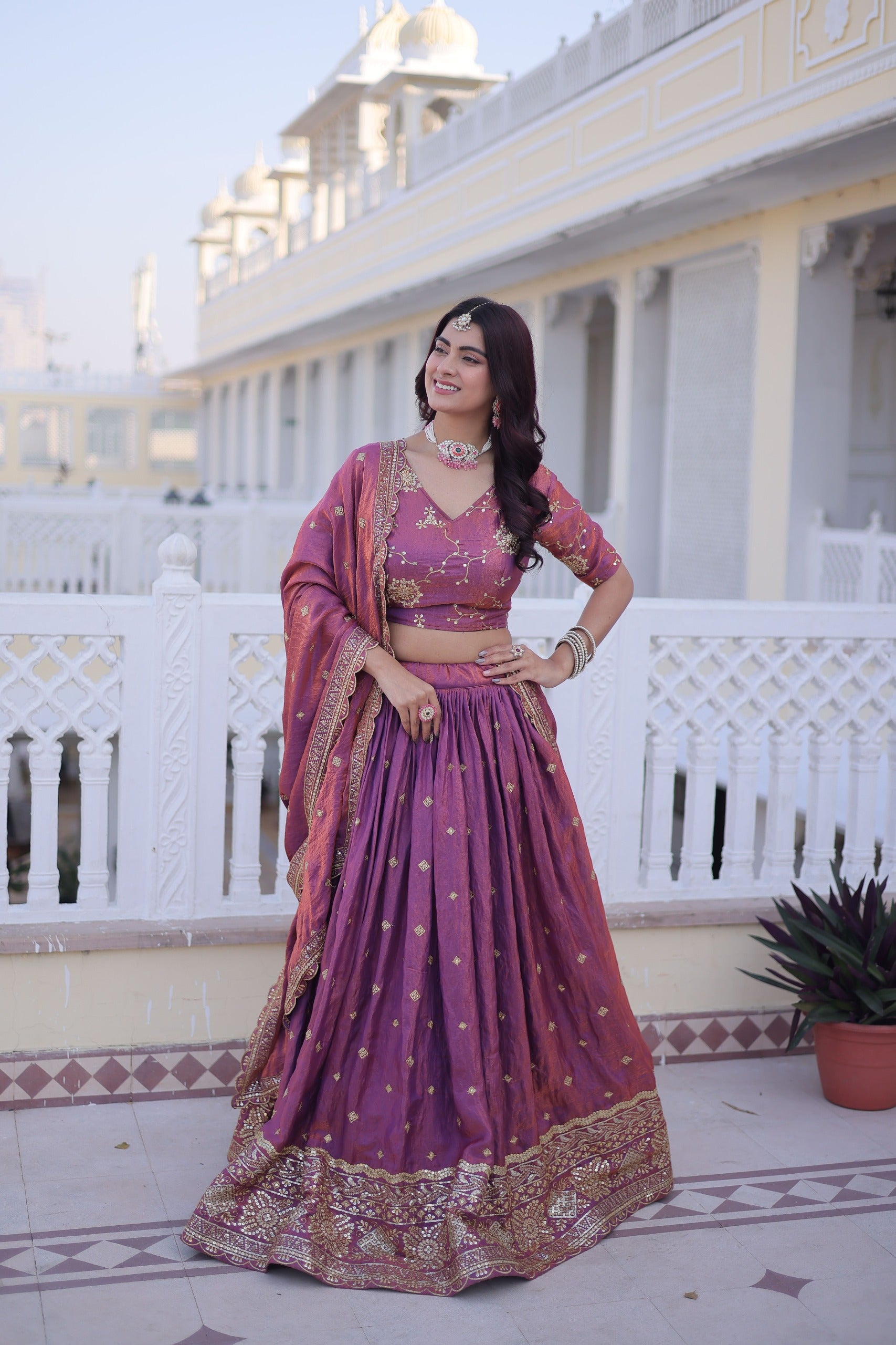 YSL Silk Lehenga Choli Set with Zari & Sequins Embroidery – Designer Dupatta with Cutwork Lace
