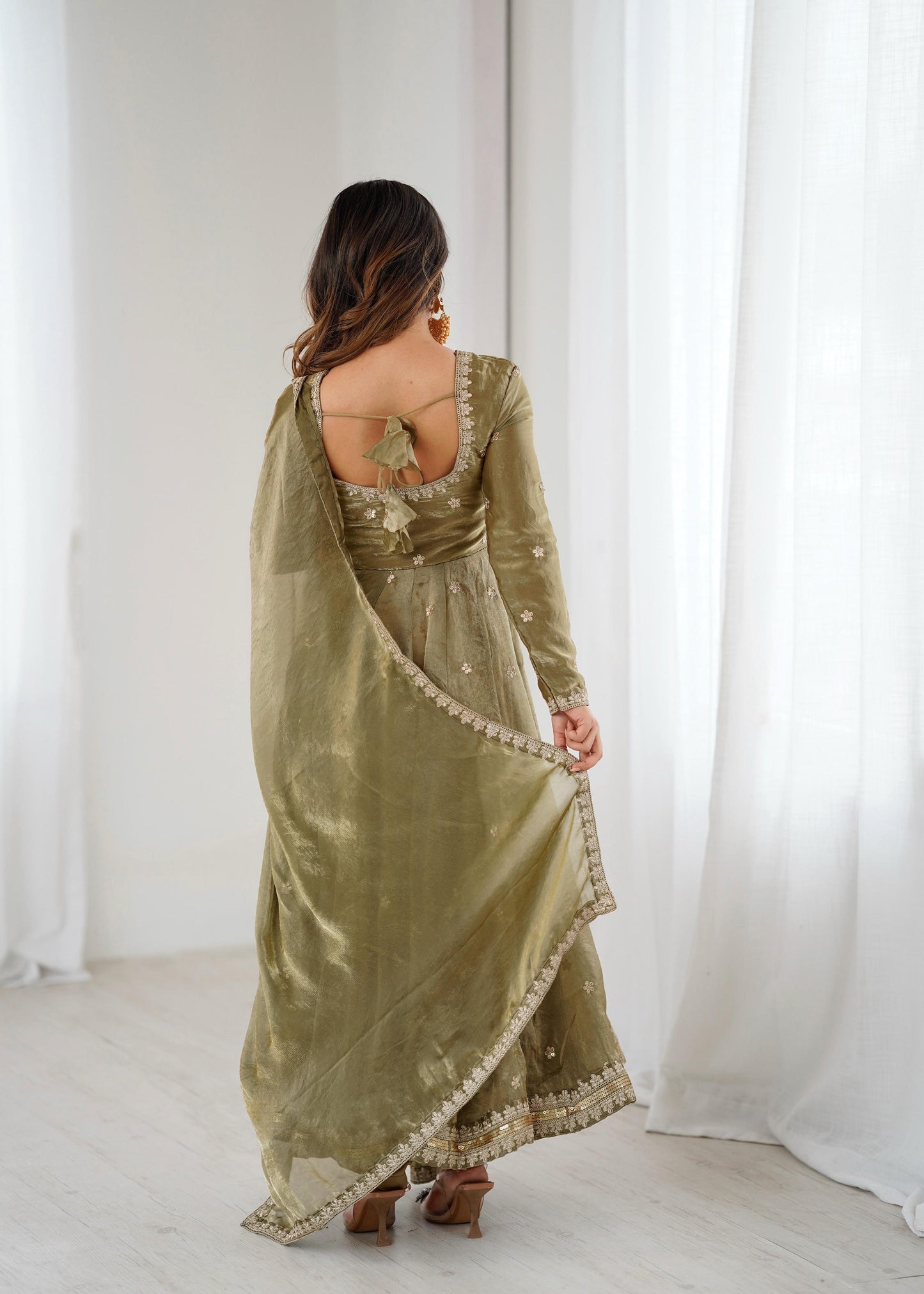 Fandy Silk Embroidered Gown Set with Pant & Dupatta – Sequence Work Party Wear