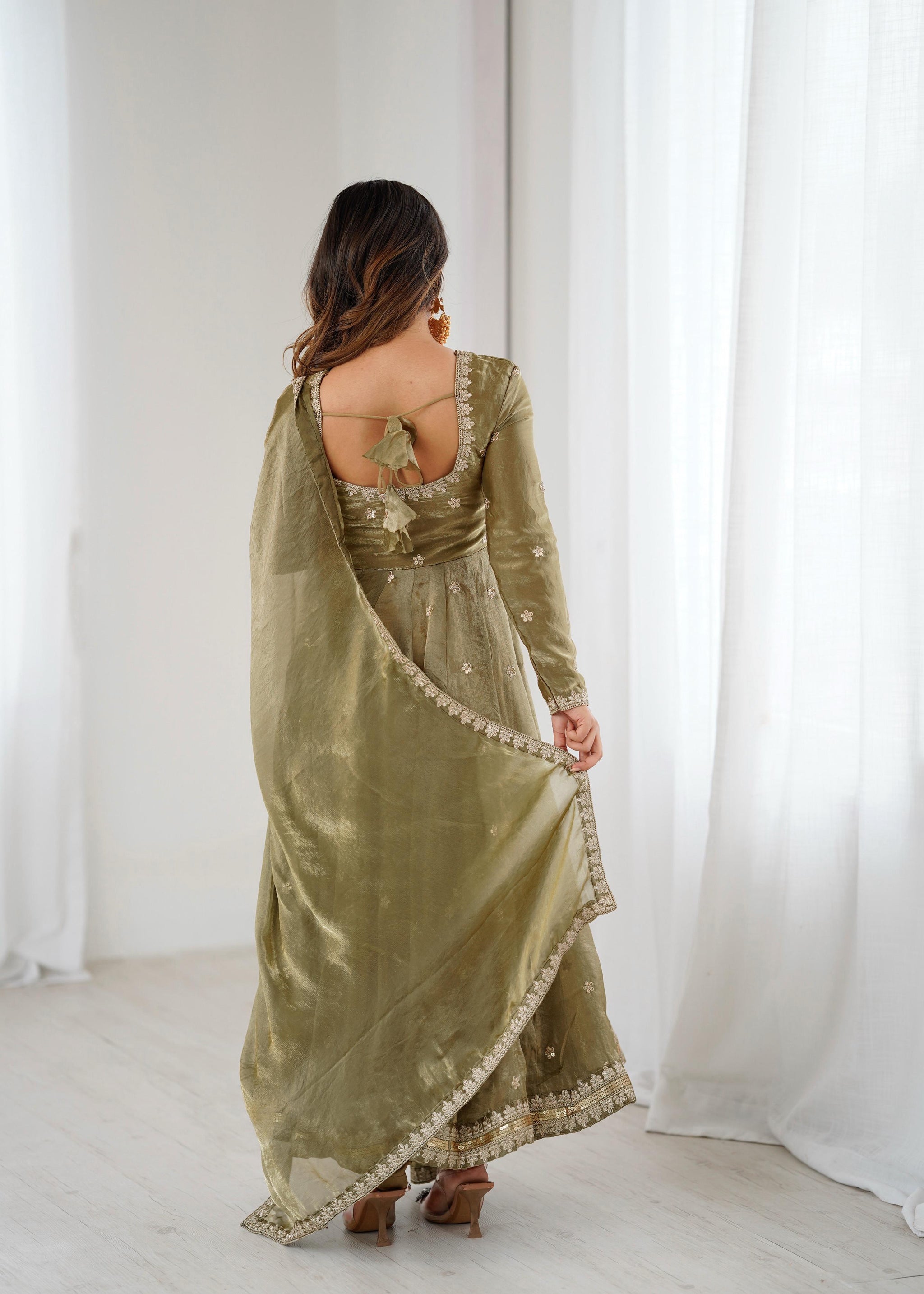 Fandy Silk Embroidered Gown Set with Pant & Dupatta – Sequence Work Party Wear