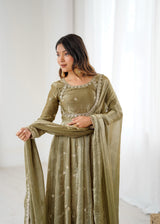 Fandy Silk Embroidered Gown Set with Pant & Dupatta – Sequence Work Party Wear