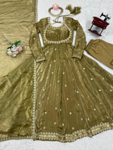 Fandy Silk Embroidered Gown Set with Pant & Dupatta – Sequence Work Party Wear