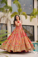 Digital Printed Jimmy Organza Silk Anarkali Gown with Organza Dupatta – Fully Stitched