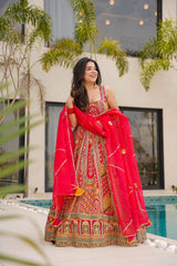 Digital Printed Jimmy Organza Silk Anarkali Gown with Organza Dupatta – Fully Stitched