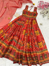 Digital Printed Jimmy Organza Silk Anarkali Gown with Organza Dupatta – Fully Stitched