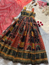 Digital Printed Jimmy Organza Silk Anarkali Gown with Organza Dupatta – Fully Stitched