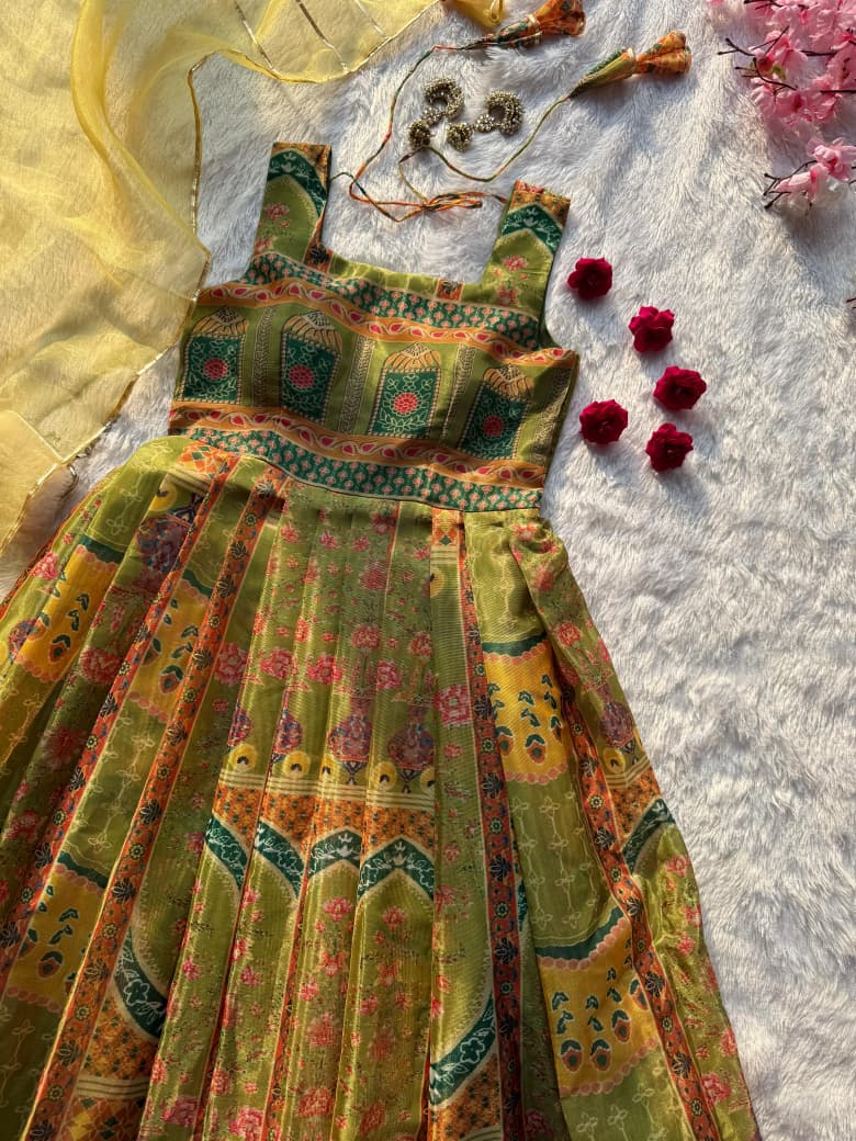 Digital Printed Jimmy Organza Silk Anarkali Gown with Organza Dupatta – Fully Stitched