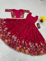 Crepe Silk Embroidered Gown with Jacket – Fully Stitched Party Wear Set