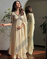 Designer Anarkali Gown with Chikankari & Mirror Work with dupatta – Party Wear Set