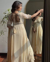 Designer Anarkali Gown with Chikankari & Mirror Work with dupatta – Party Wear Set