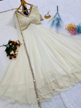 Designer Anarkali Gown with Chikankari & Mirror Work with dupatta – Party Wear Set