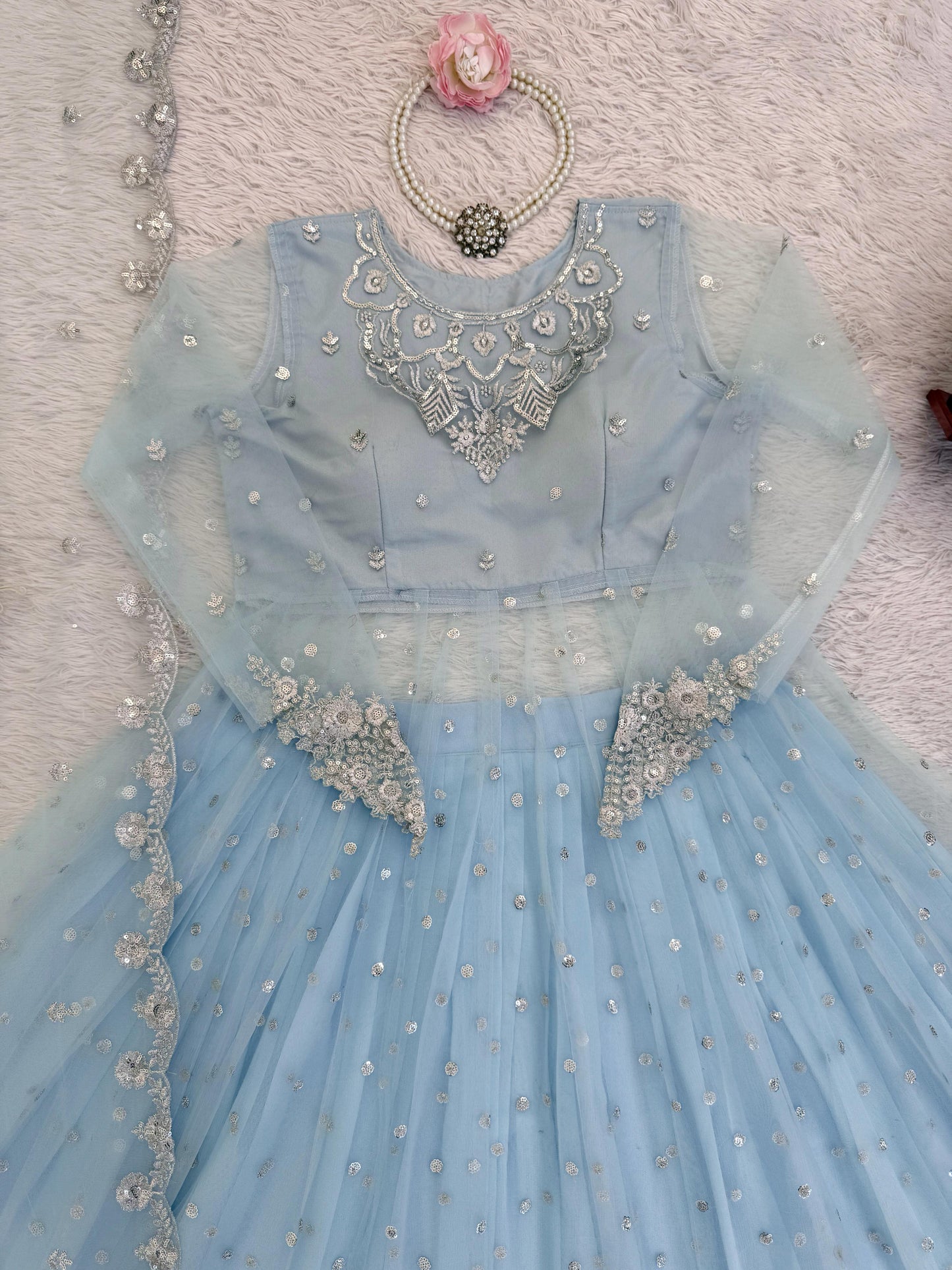 Faux Georgette Gown Lehenga Set with Sequin Work for Women Festive Wear Style