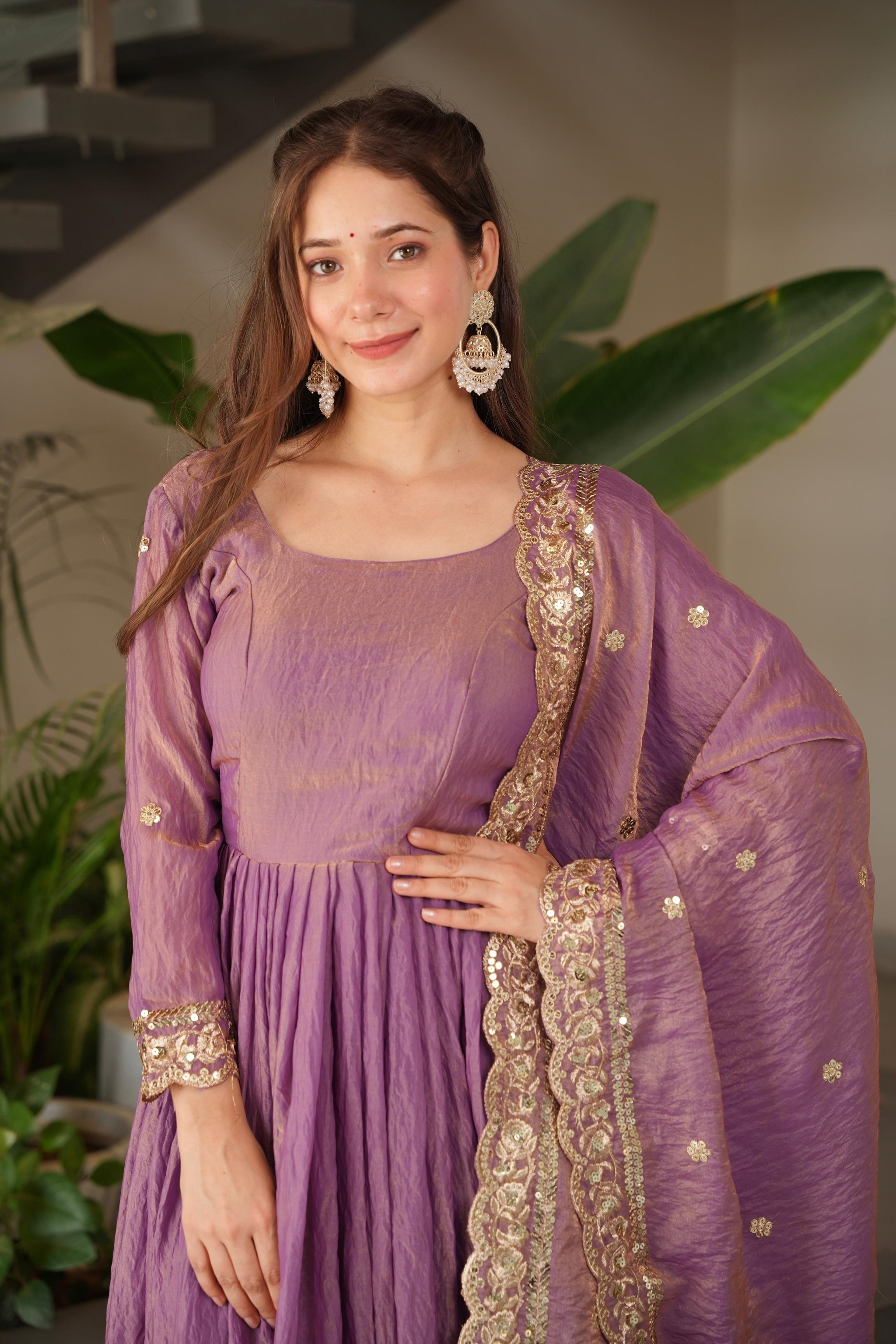 Heavy Fandy Silk Embroidered Sequins Gown with Dupatta – Designer Party Wear